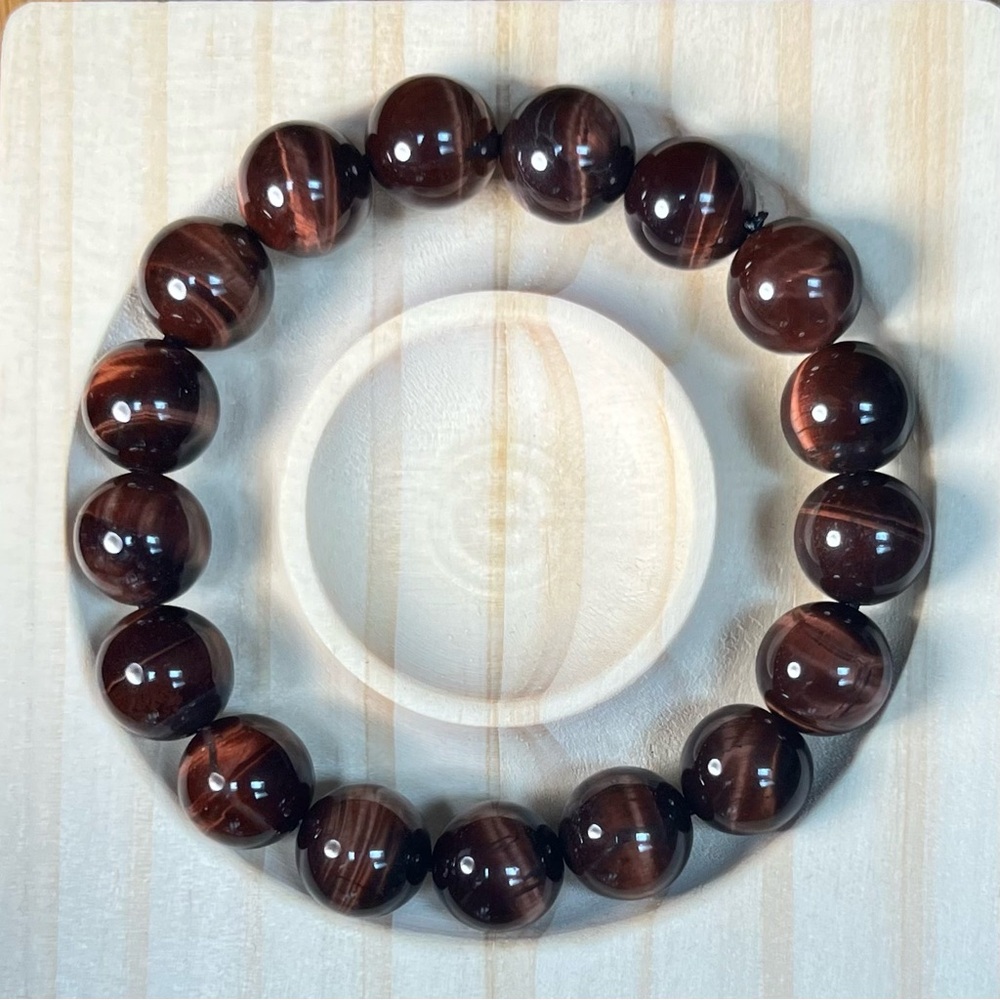 Red Tiger’s Eye Bracelet 12mm | Natural Gemstone Stretch Bracelet